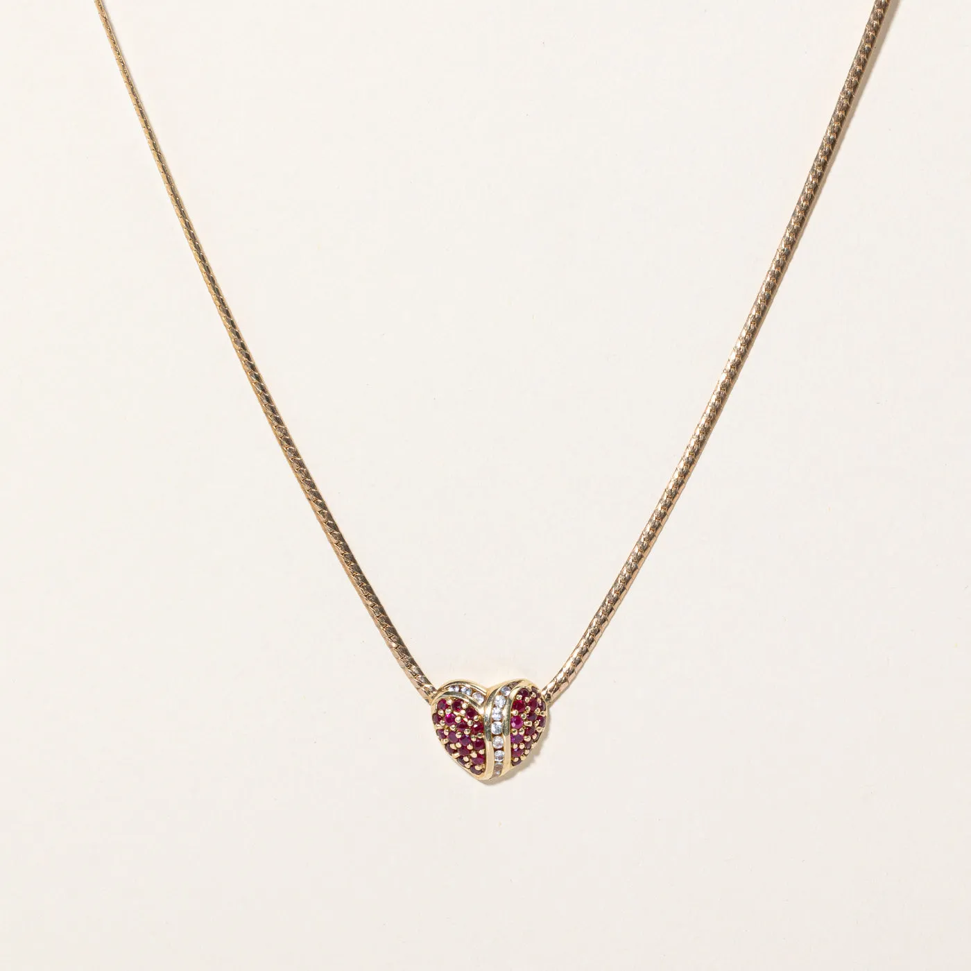 Ruby & Clear Sapphire Heart Pendant Necklace | 0.70ctw, 0.36ctw | 17" |