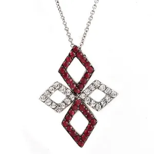 Ruby & Diamond Cross Pendant Necklace, 18k White Gold