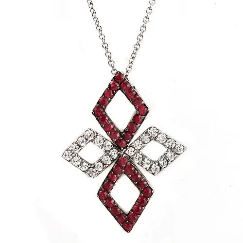 Ruby & Diamond Cross Pendant Necklace, 18k White Gold