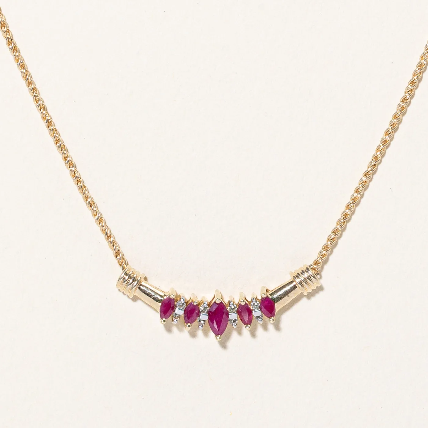 Ruby & Diamond Scoop Pendant Necklace | 0.50ctw, 0.08ctw | 16" |