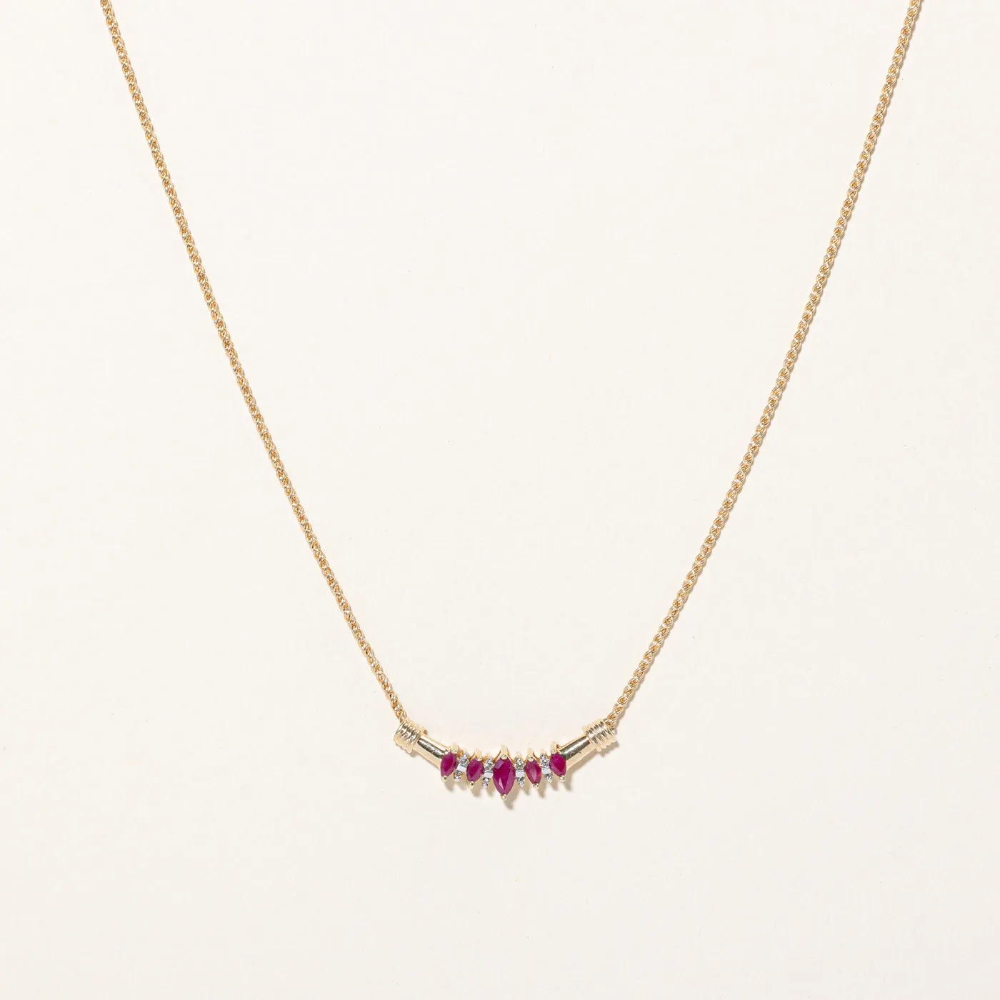 Ruby & Diamond Scoop Pendant Necklace | 0.50ctw, 0.08ctw | 16" |