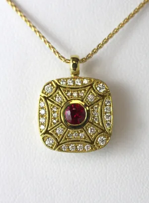 Ruby & Pave Yellow Gold Pendant