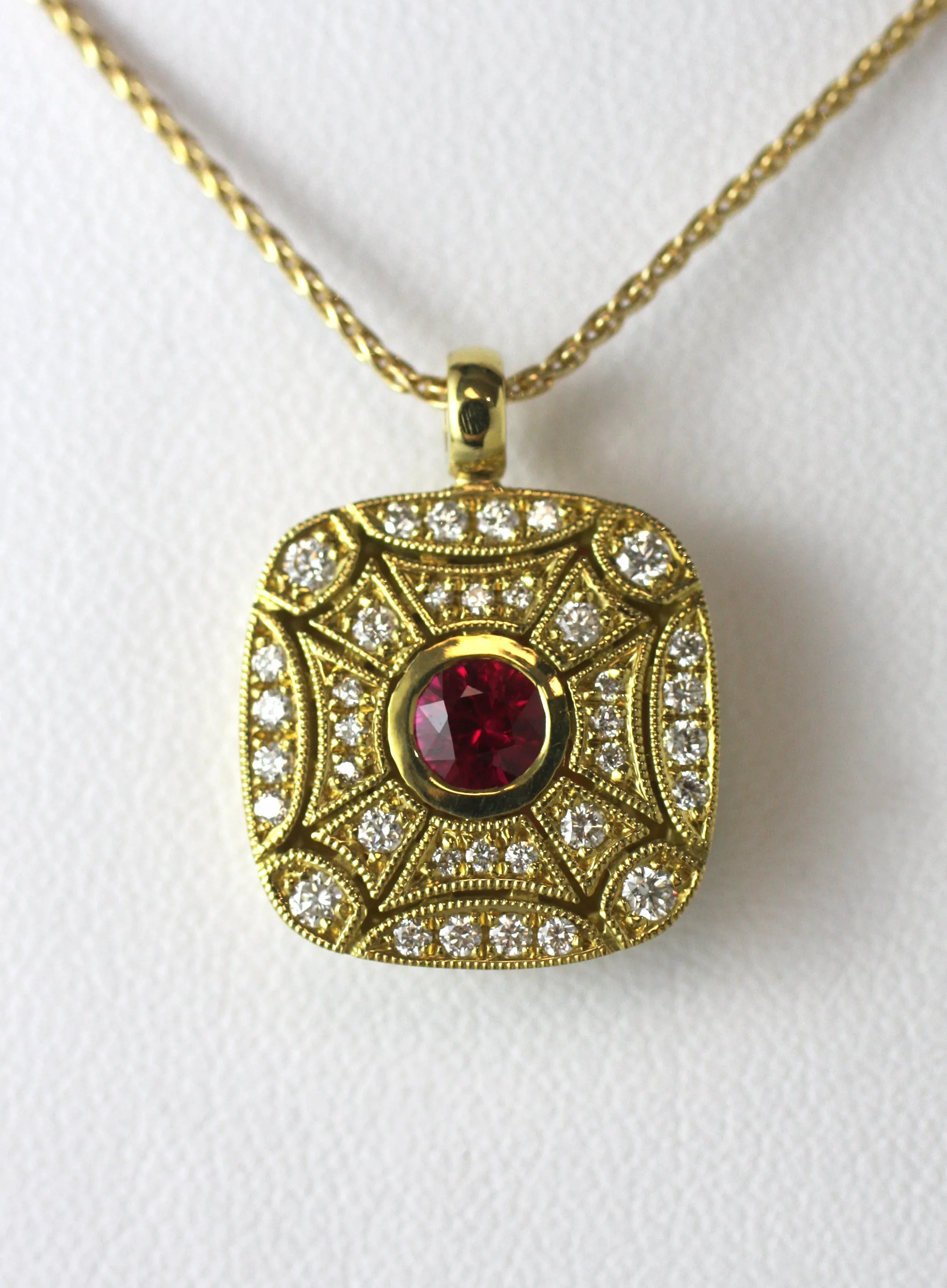 Ruby & Pave Yellow Gold Pendant