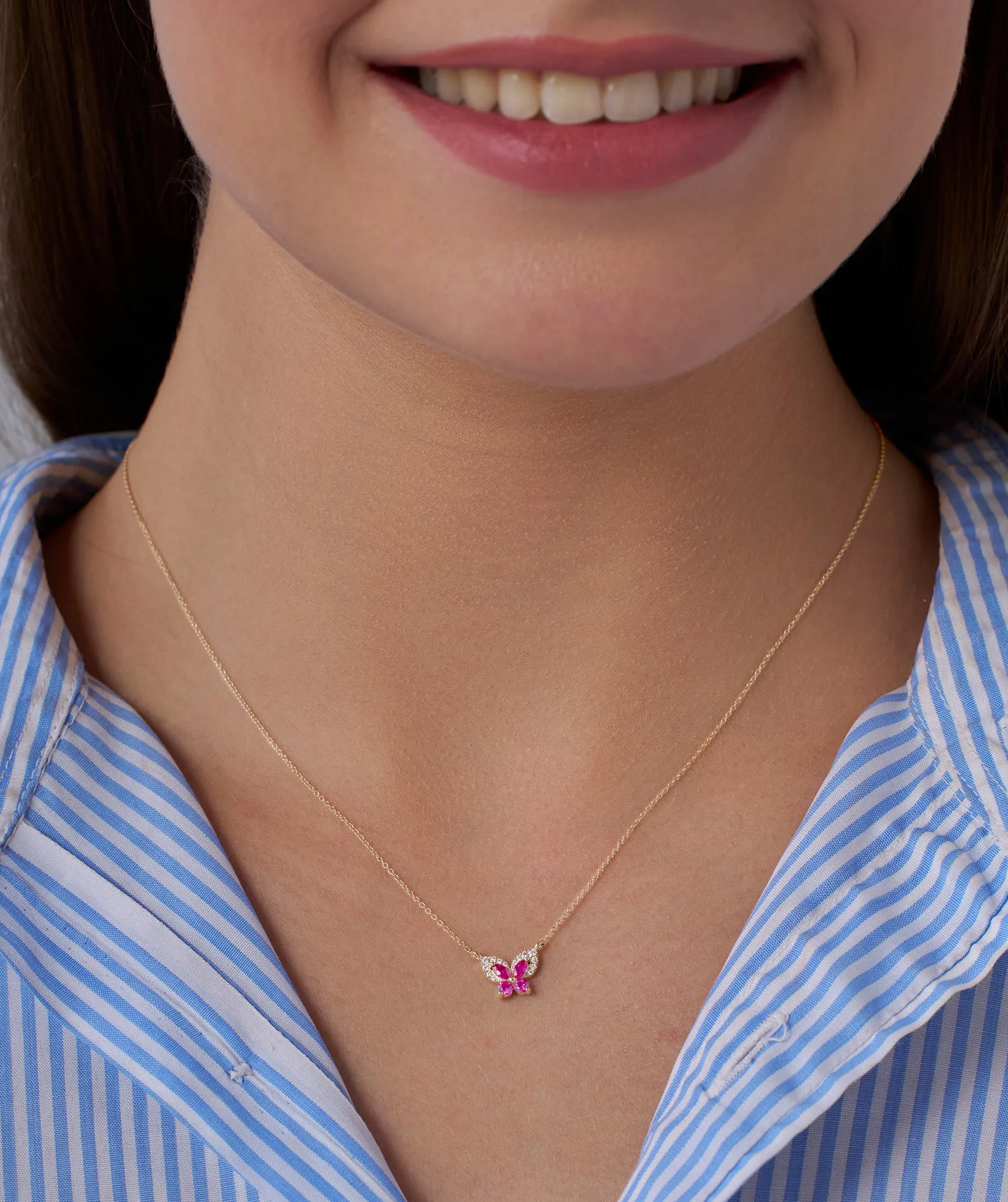Ruby Butterfly Gold Necklace