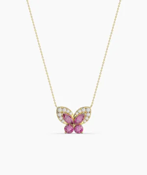 Ruby Butterfly Gold Necklace