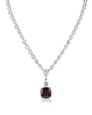 Ruby Cushion Drop Necklace