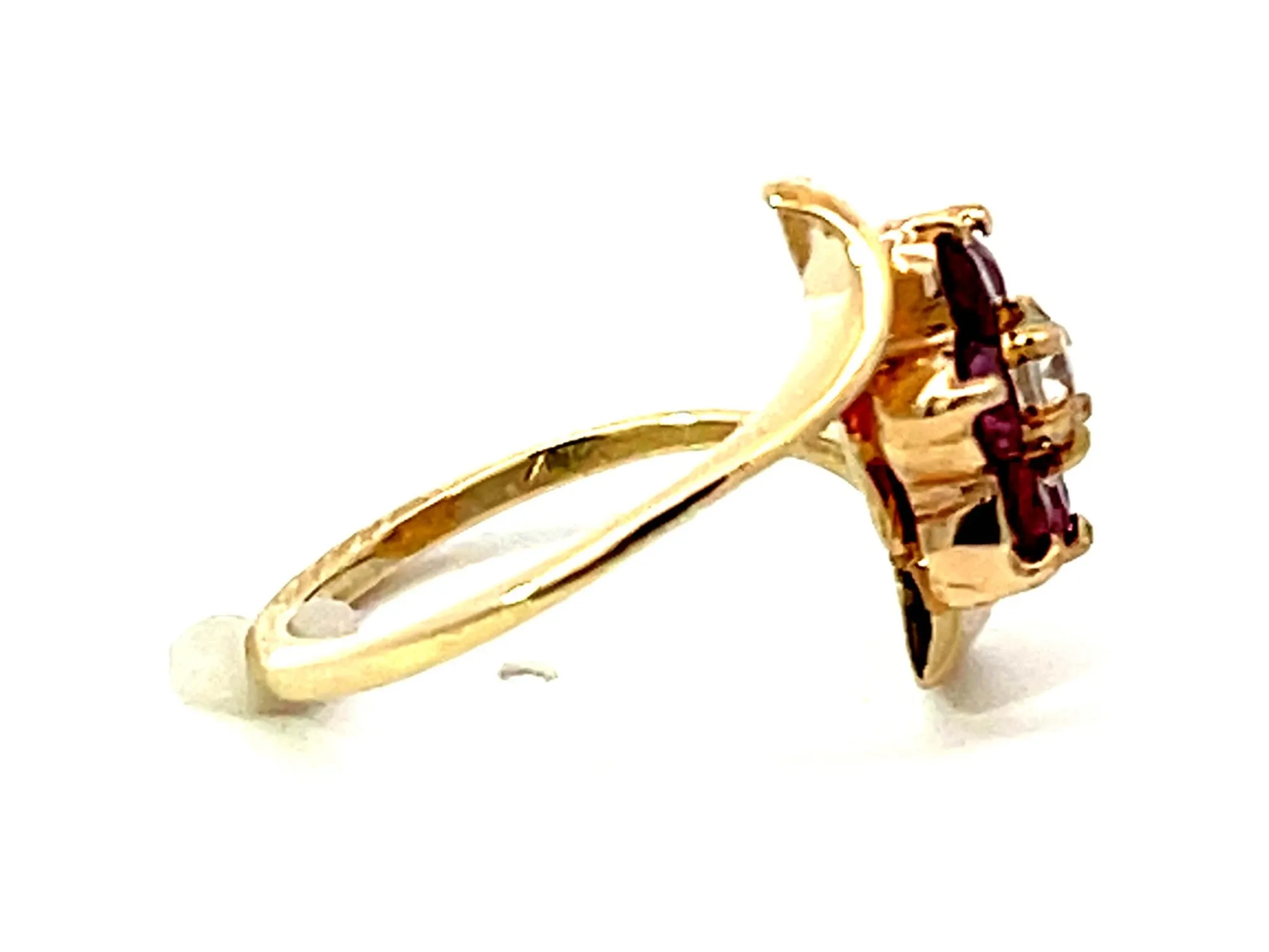 Ruby Flower and Diamond Center Ring in 14k Yellow Gold