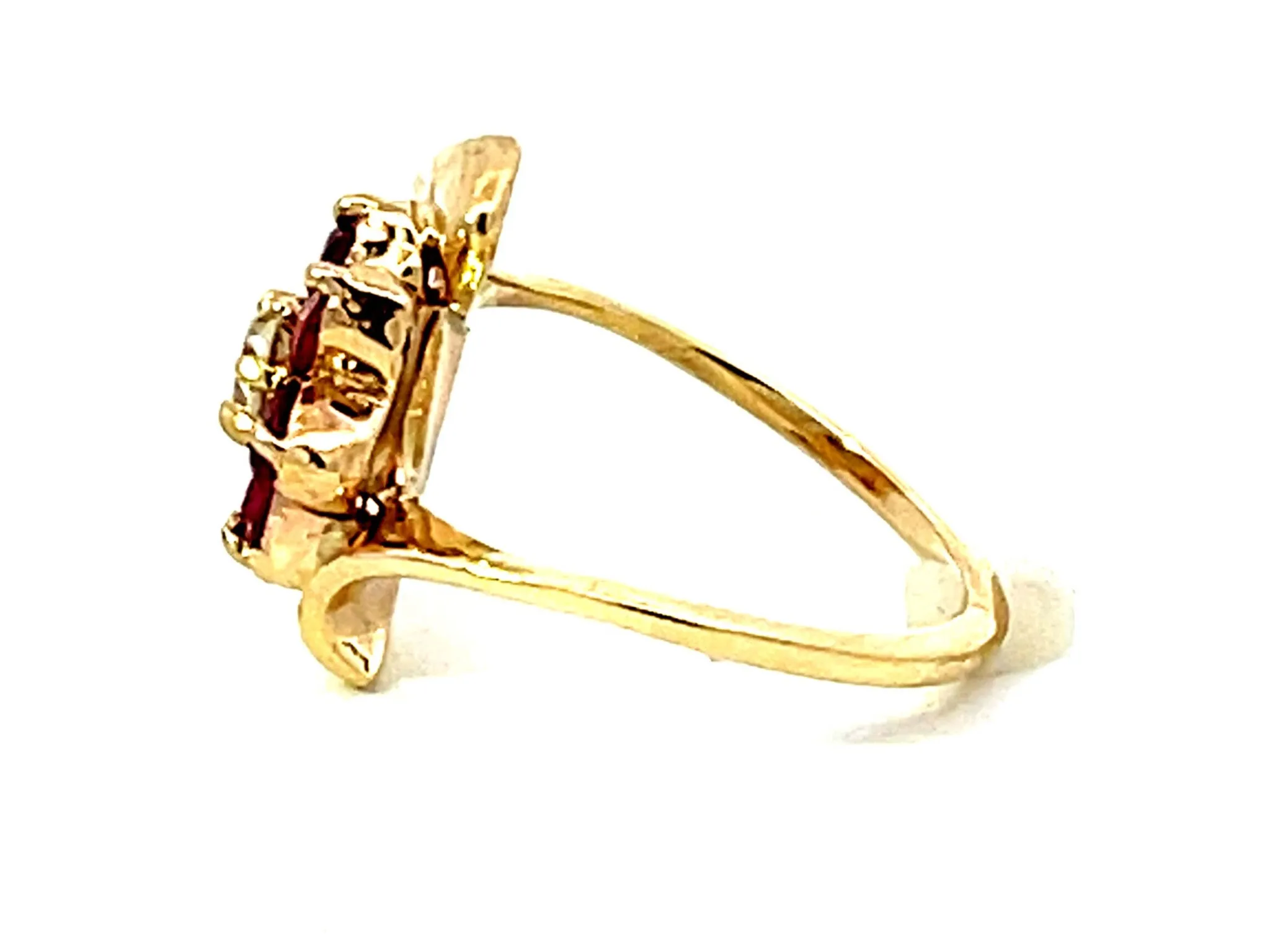 Ruby Flower and Diamond Center Ring in 14k Yellow Gold