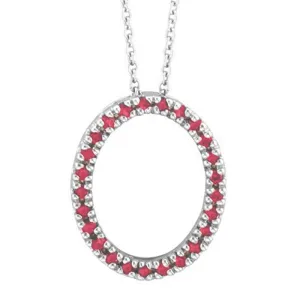 Ruby Oval Pendant Necklace White Gold 14K (0.25 Ctw)