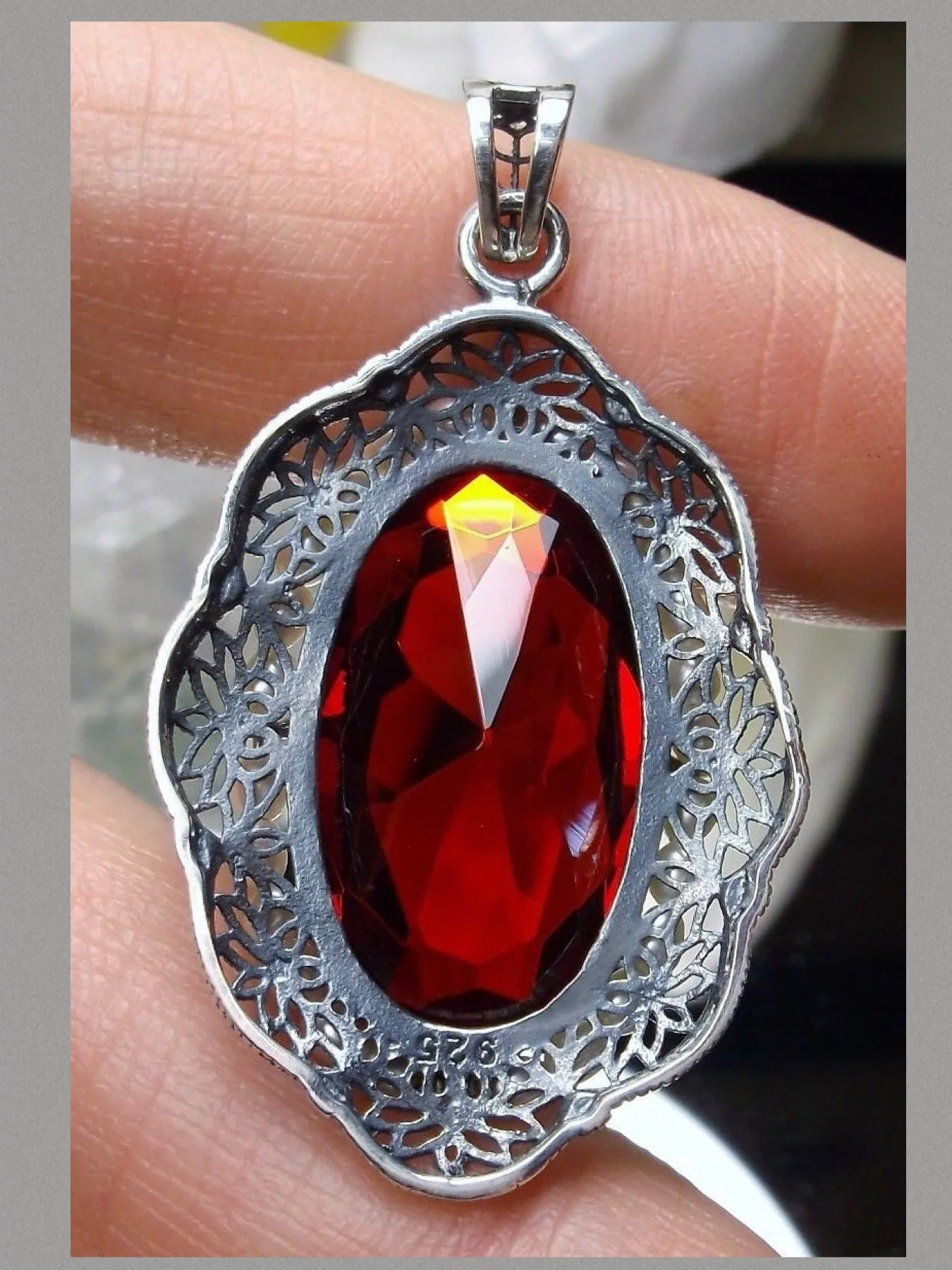 Ruby Pendant, Seed Pearl & Ruby Gem Victorian Reproduction Necklace #P52