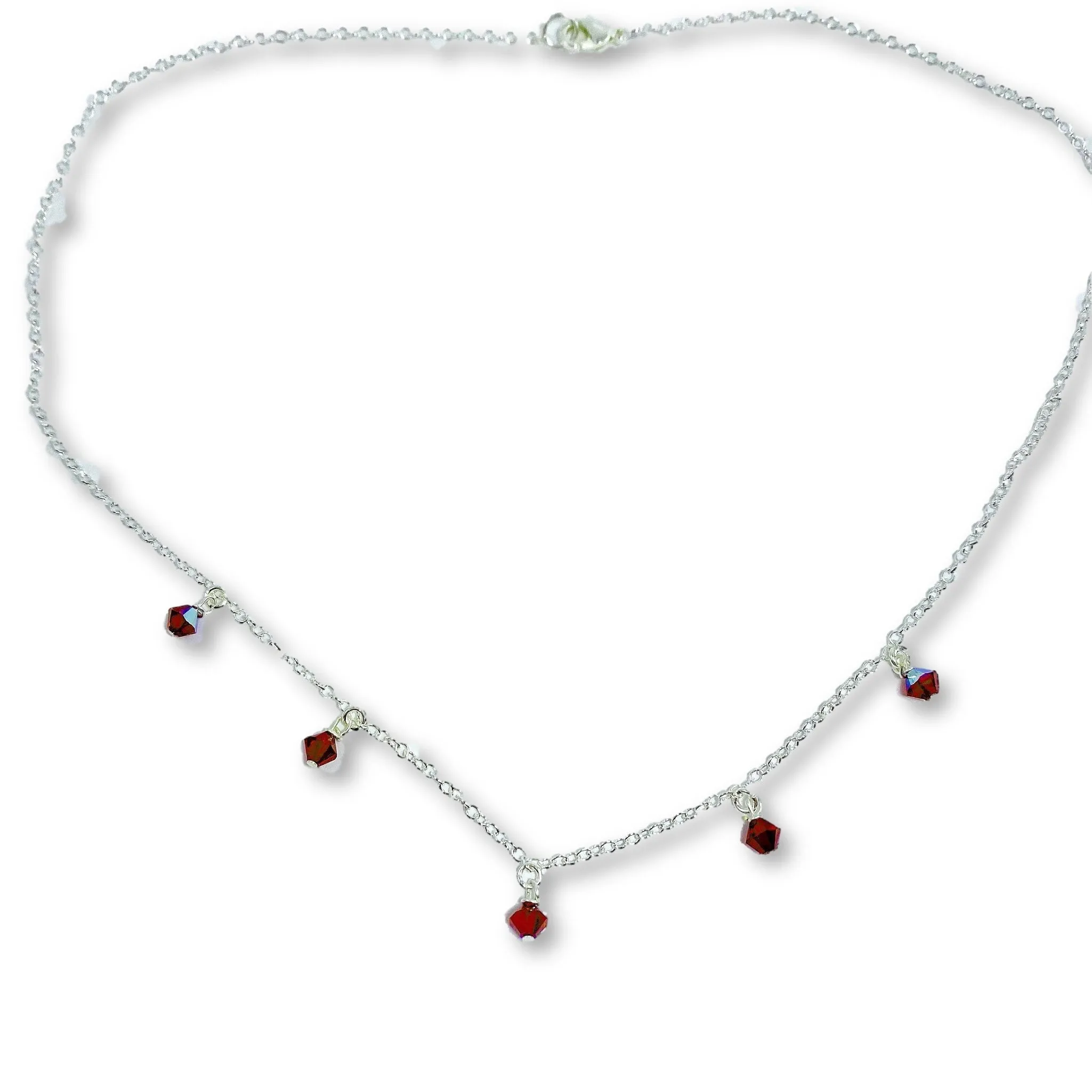 Ruby Red Crystal Choker Silver Necklace