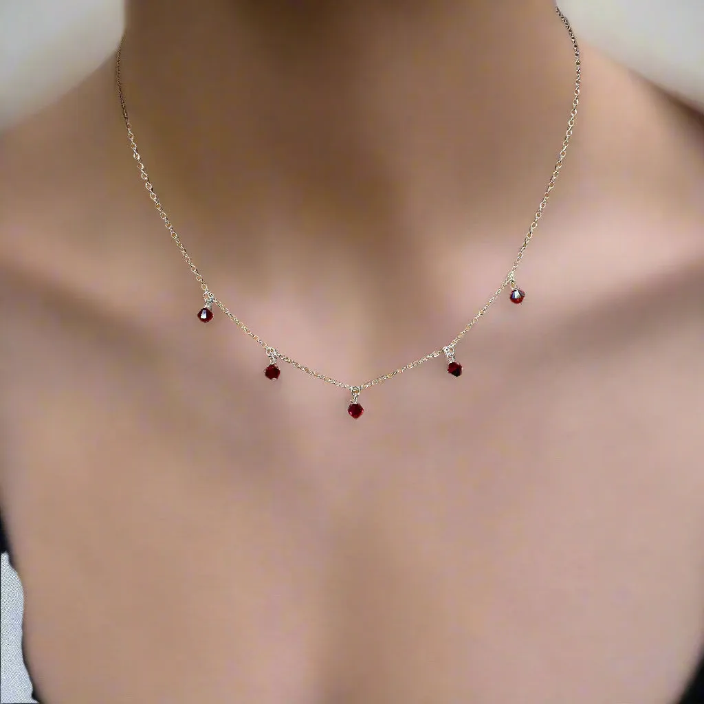 Ruby Red Crystal Choker Silver Necklace