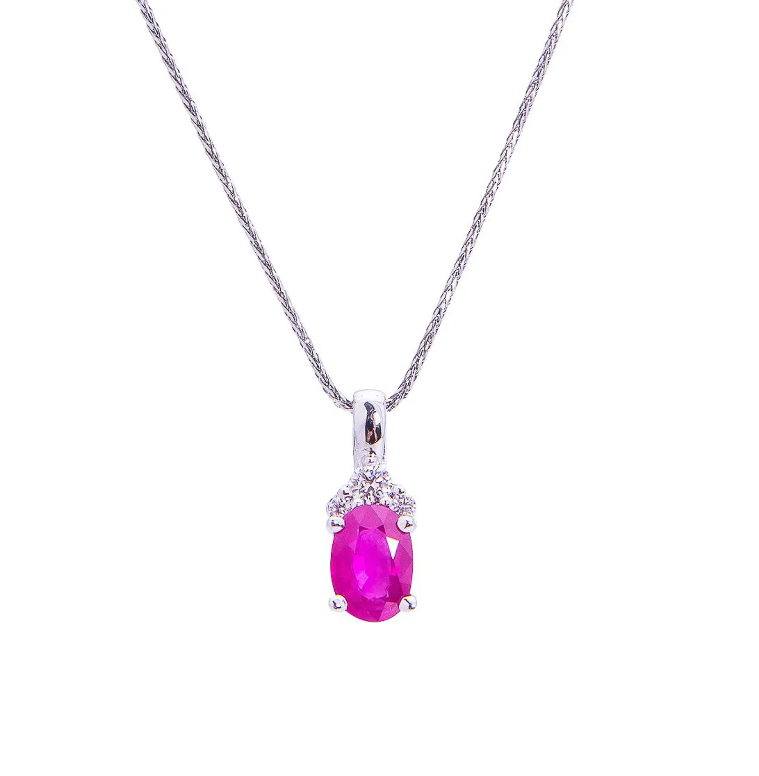 Sabel Collection 14K White Gold Oval Ruby and Diamond Cluster Pendant