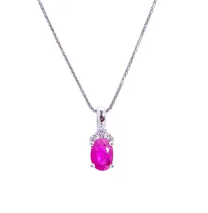 Sabel Collection 14K White Gold Oval Ruby and Diamond Cluster Pendant
