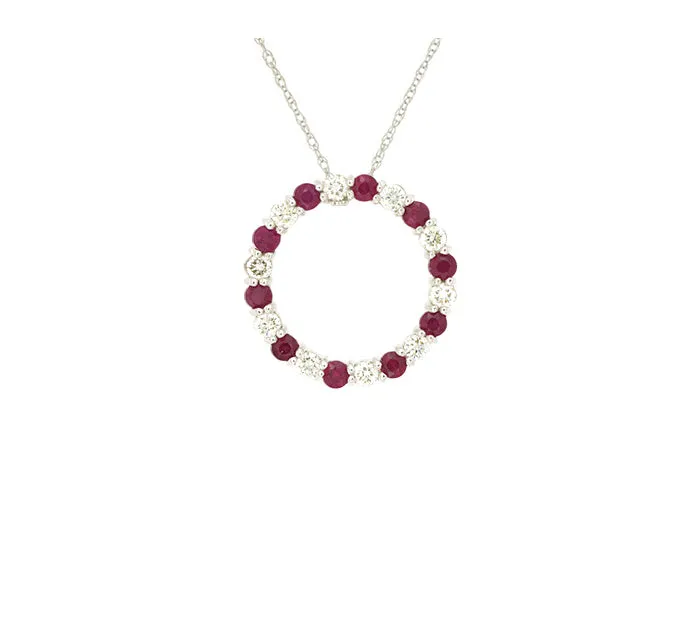 Sabel Collection White Gold Round Ruby and Diamond Open Circle Pendant