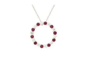 Sabel Collection White Gold Round Ruby and Diamond Open Circle Pendant