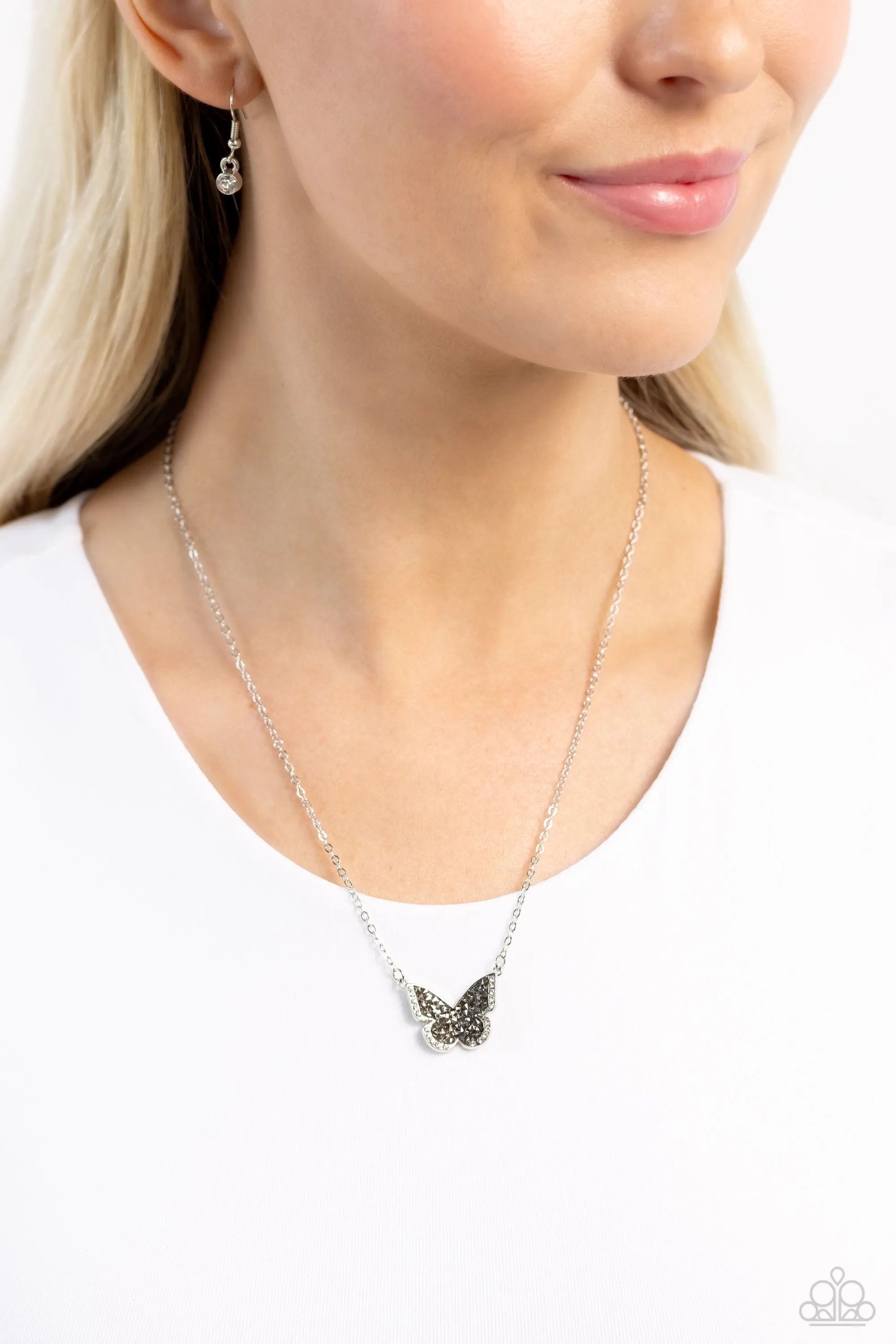 Seize the Smolder - Silver - Hematite Crushed Rhinestone Druzy Paparazzi Short Necklace