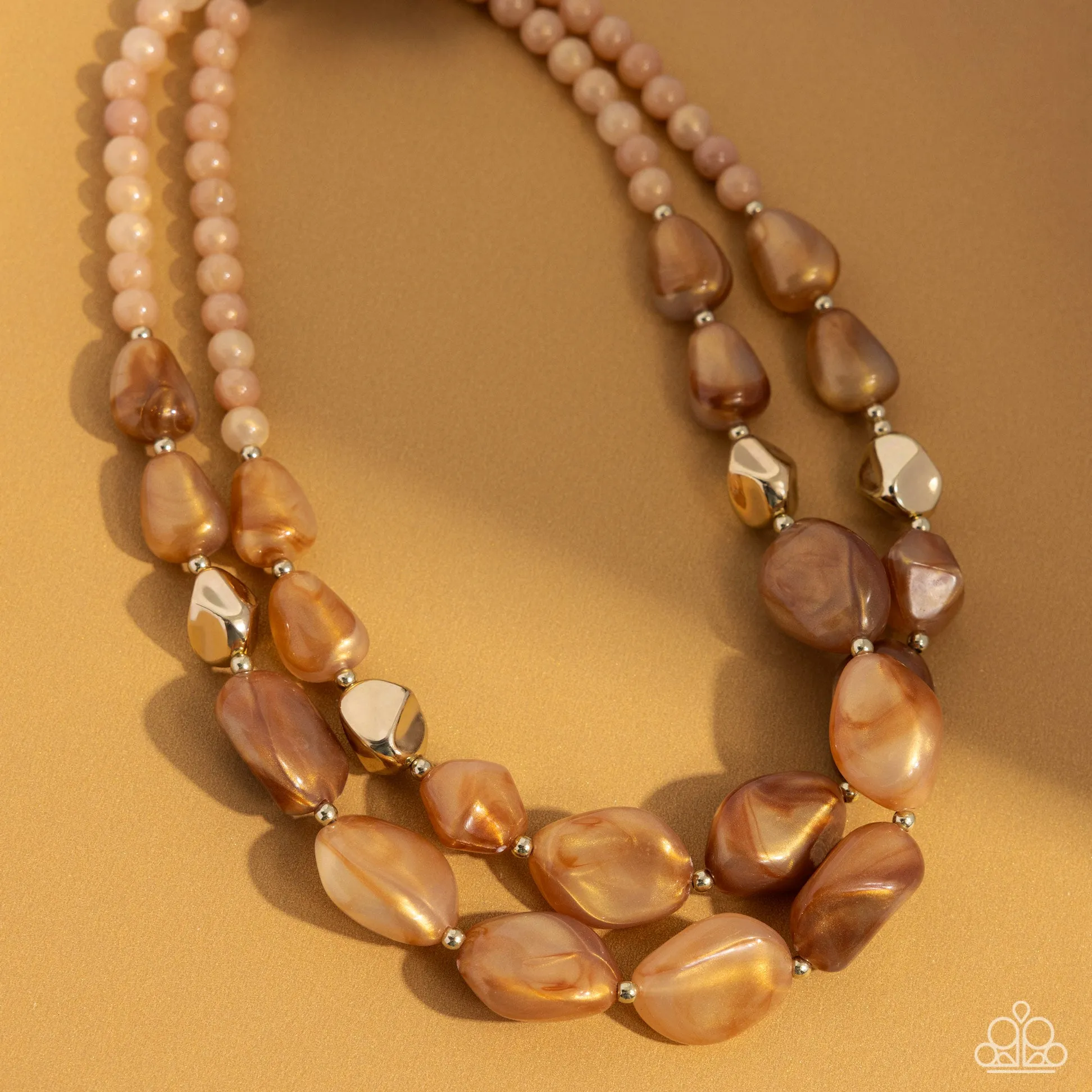 Seize the Statement - Brown - Metallic Bead Tiered Paparazzi Short Necklace