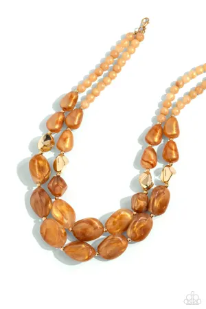 Seize the Statement - Brown - Metallic Bead Tiered Paparazzi Short Necklace