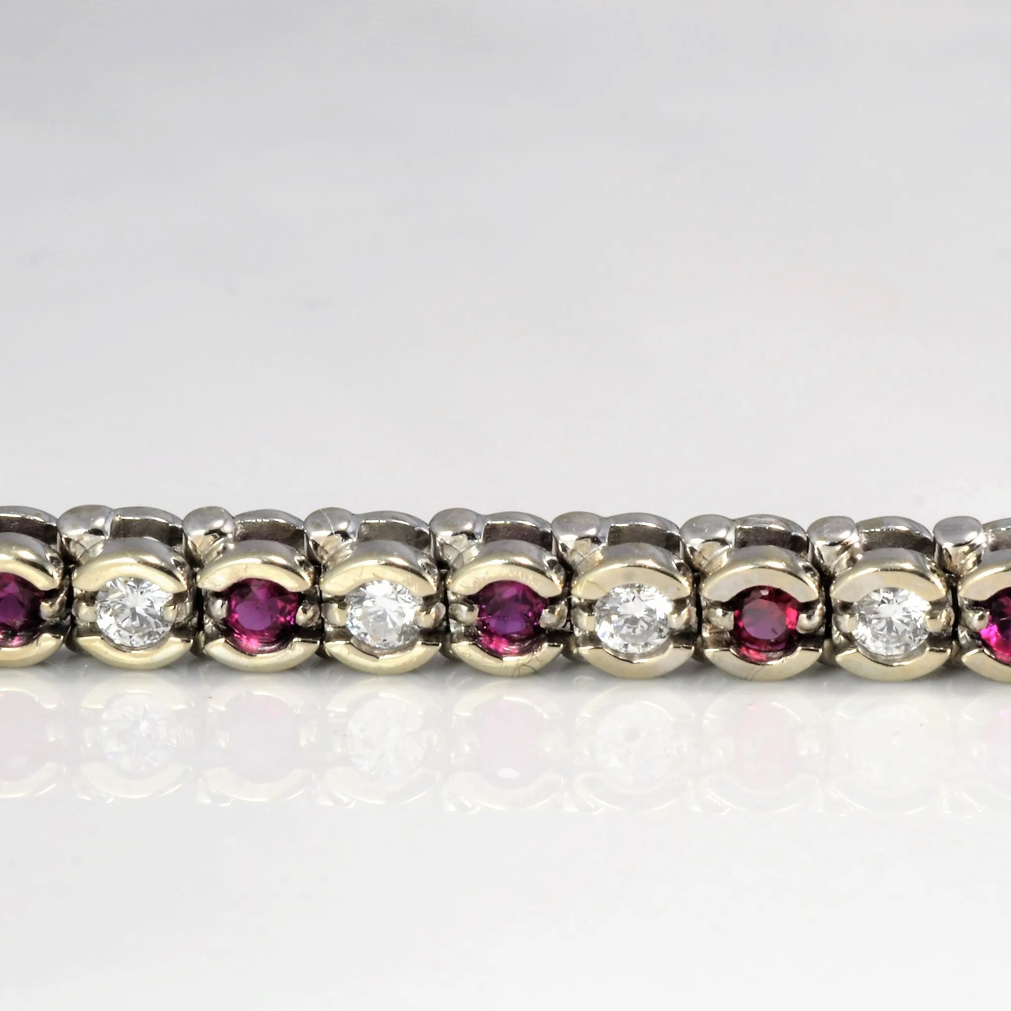 Semi Bezel Diamond & Ruby Tennis Bracelet | 1.38 ctw, 1.61 ctw | 7''|