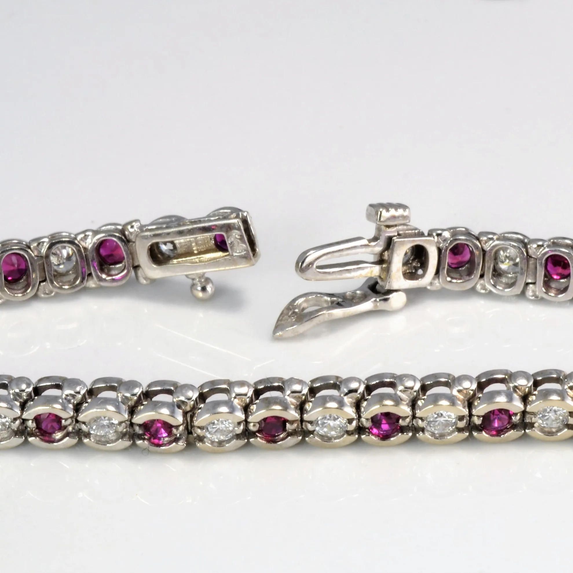 Semi Bezel Diamond & Ruby Tennis Bracelet | 1.38 ctw, 1.61 ctw | 7''|