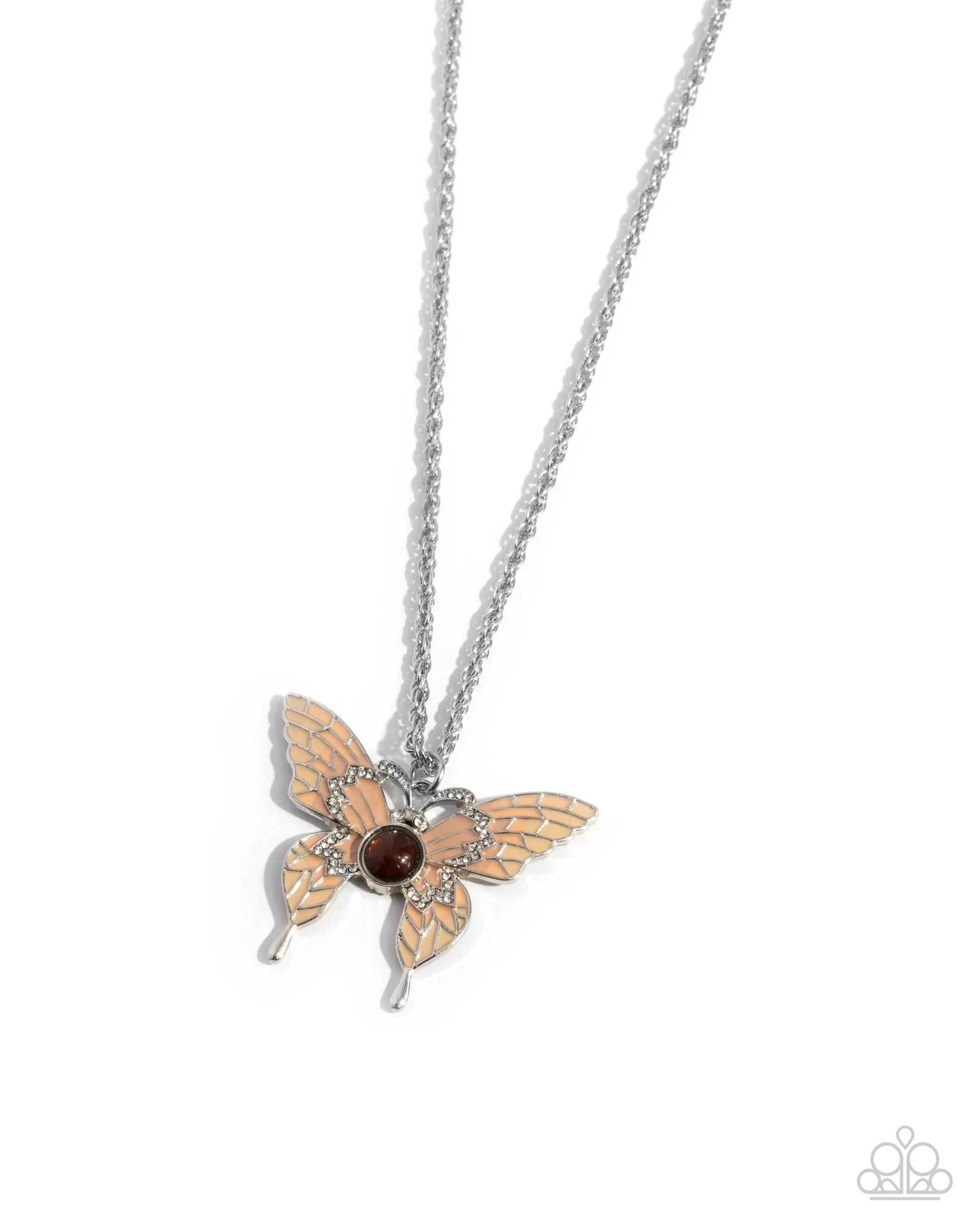 Showstopping Shuttle - Brown - Opalescent Bead Center Painted Butterfly Paparazzi Long Necklace