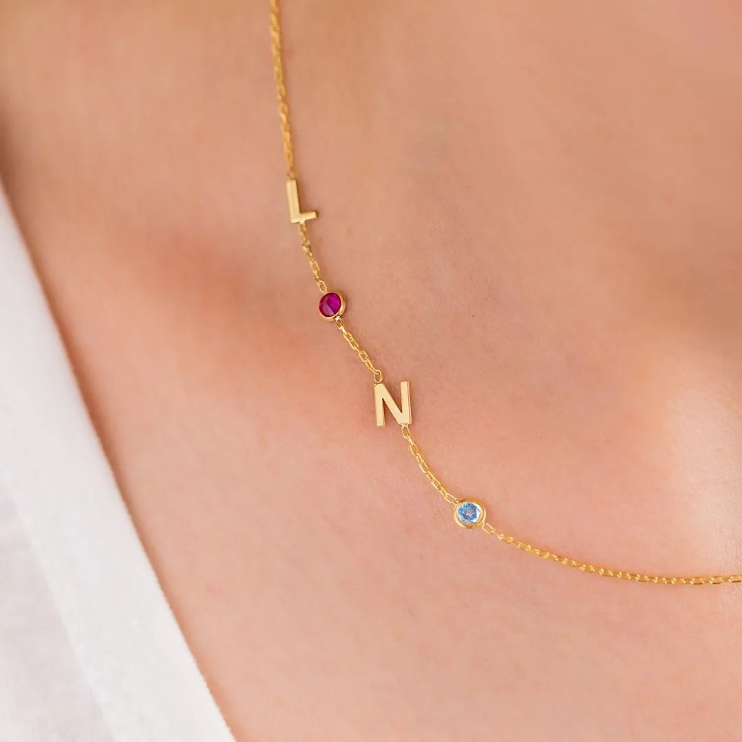 Sideways Birthstone and Letter Necklace