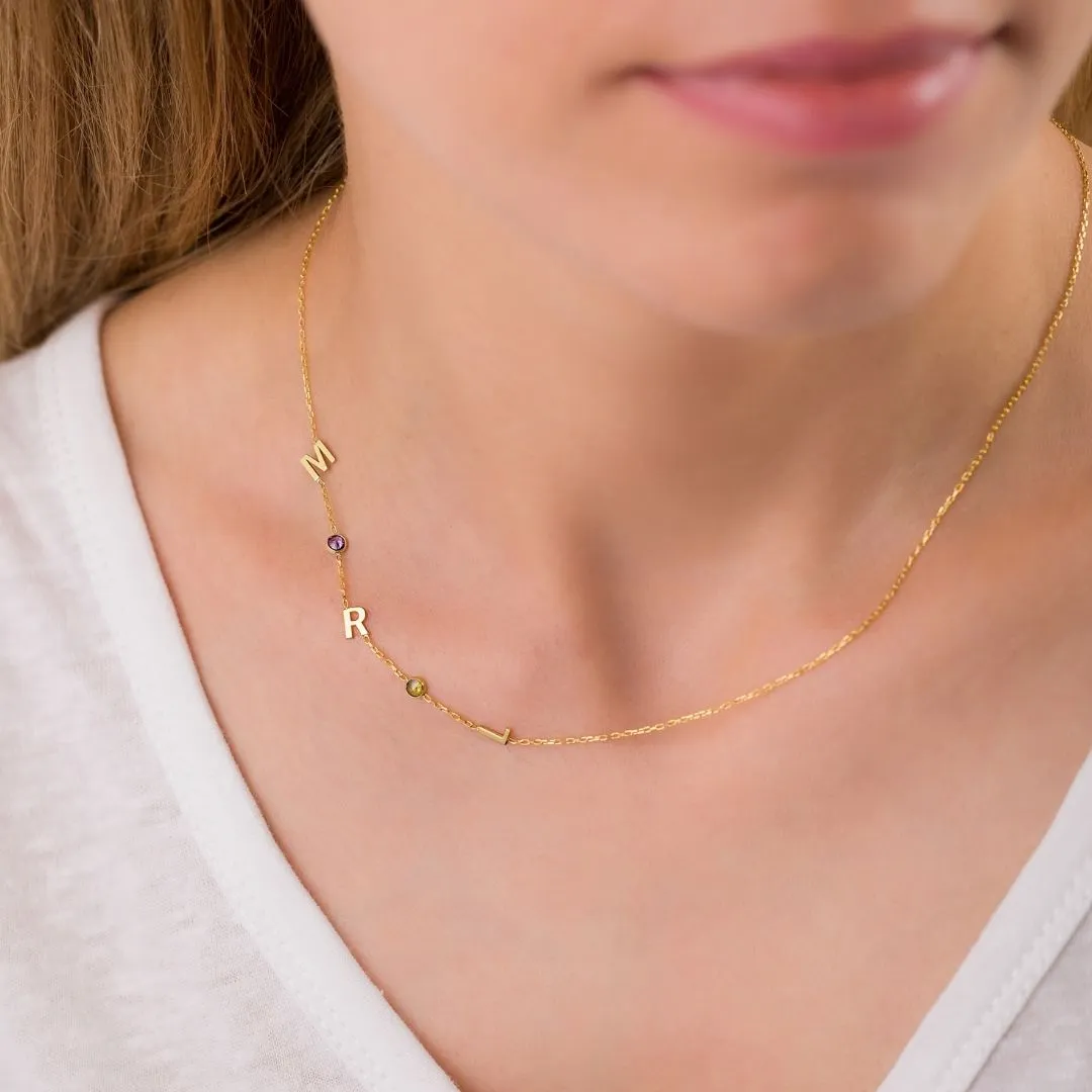Sideways Birthstone and Letter Necklace