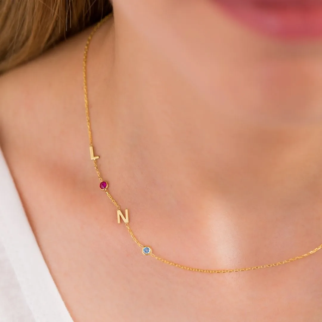 Sideways Birthstone and Letter Necklace