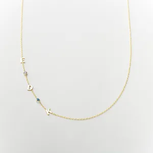 Sideways Birthstone and Letter Necklace