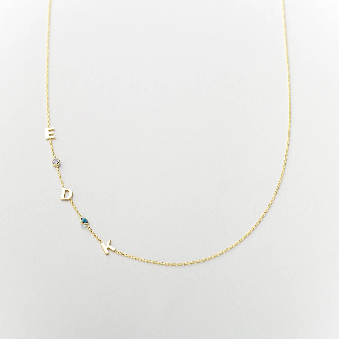 Sideways Birthstone and Letter Necklace