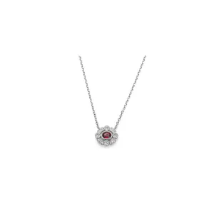 Sideways-Set Oval Ruby with Pavé Filigree Pendant Necklace