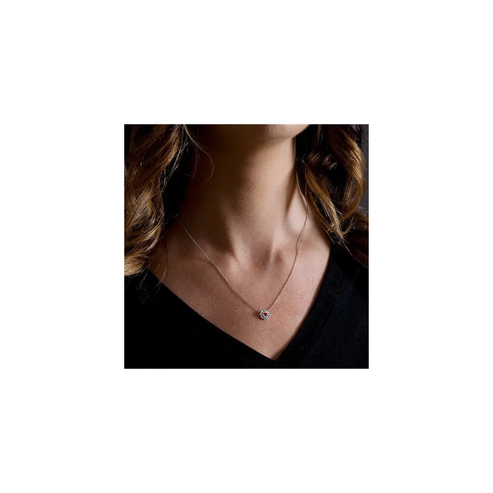 Sideways-Set Oval Ruby with Pavé Filigree Pendant Necklace