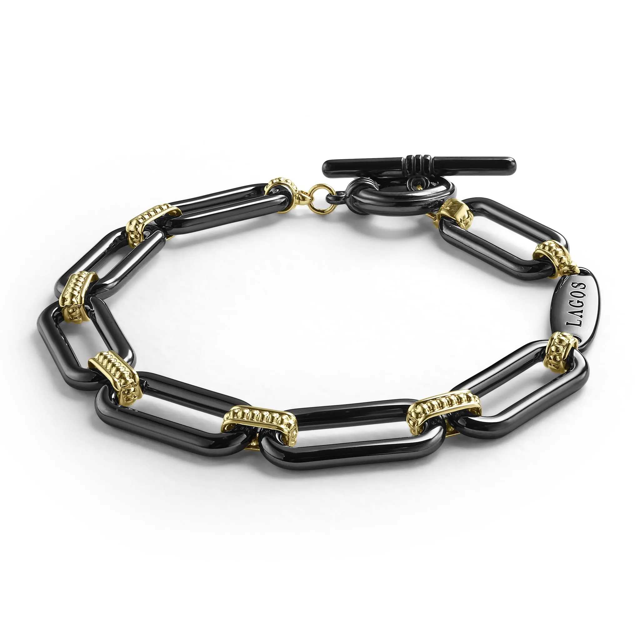 Signature Caviar 18K Gold and Black Ceramic Link Bracelet | 9mm