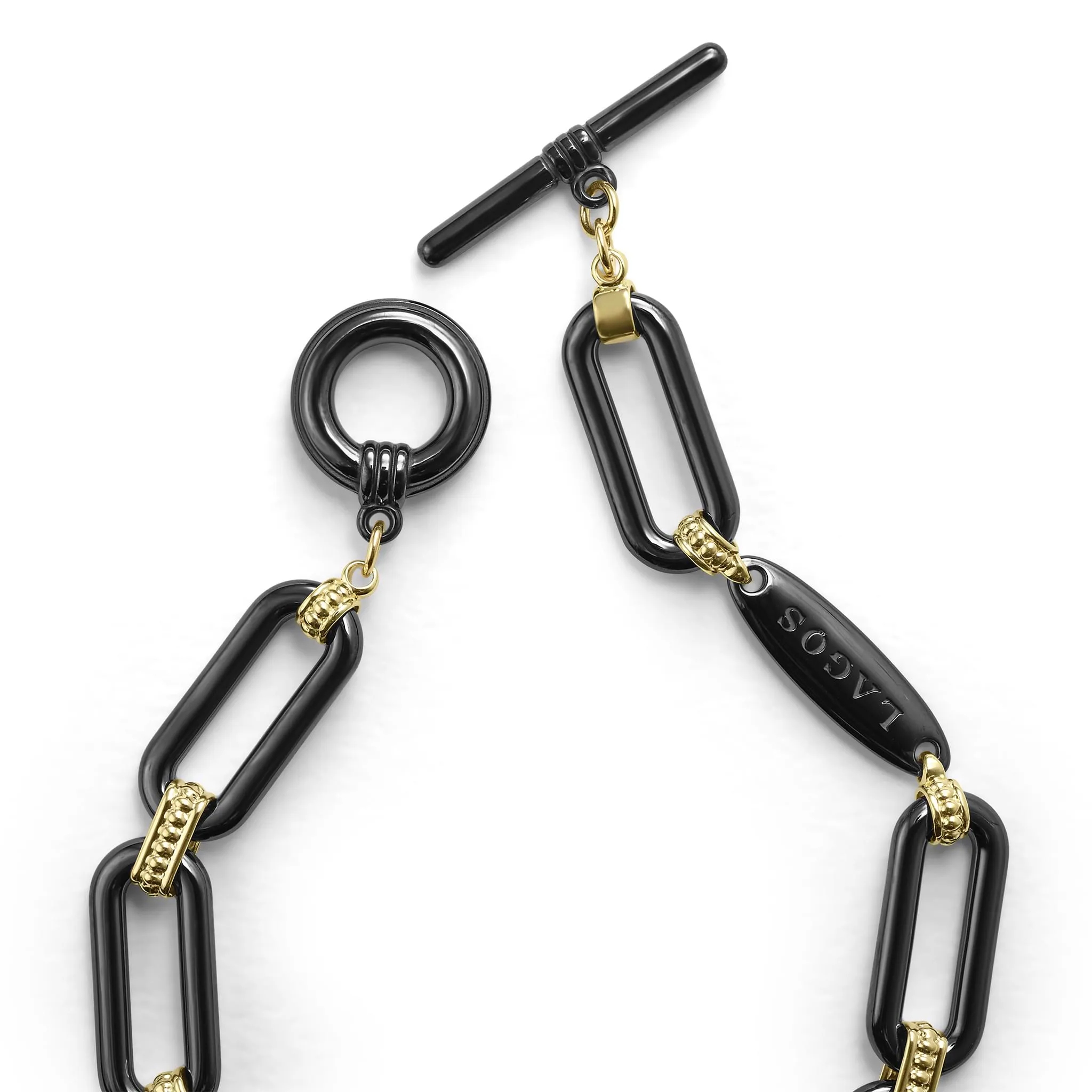Signature Caviar 18K Gold and Black Ceramic Link Bracelet | 9mm