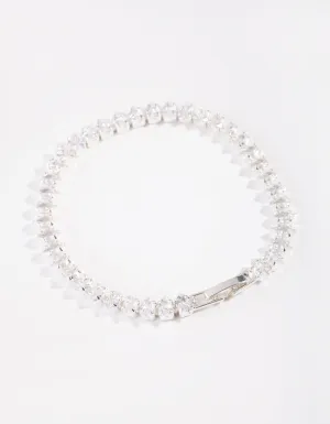 Silver Cubic Zirconia Navette Tennis Bracelet