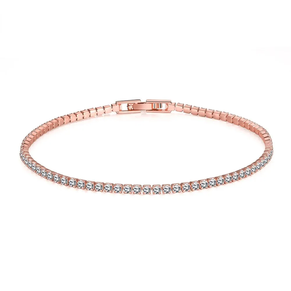 Silver Jewelry 18CM Tennis Bracelet 2mm Zirconia Anniversary Gift Real Sterling Silver Bangle Bracelets