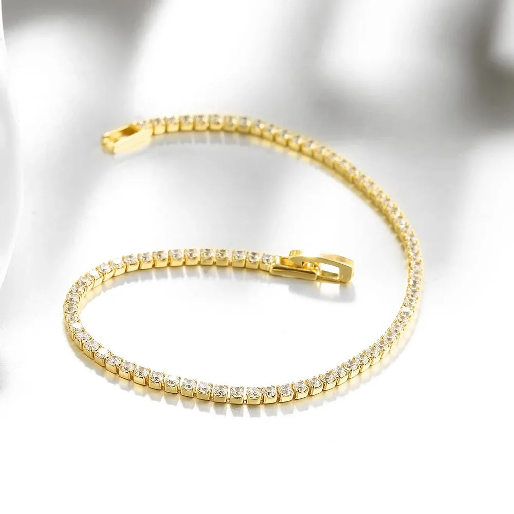 Silver Jewelry 18CM Tennis Bracelet 2mm Zirconia Anniversary Gift Real Sterling Silver Bangle Bracelets