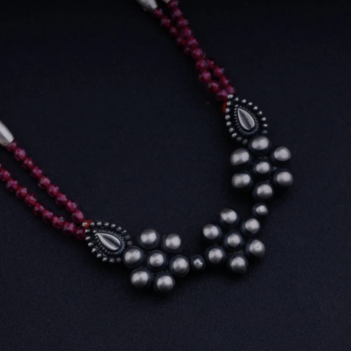 Silver Rice Bead Kudi Pendant Necklace with Ruby