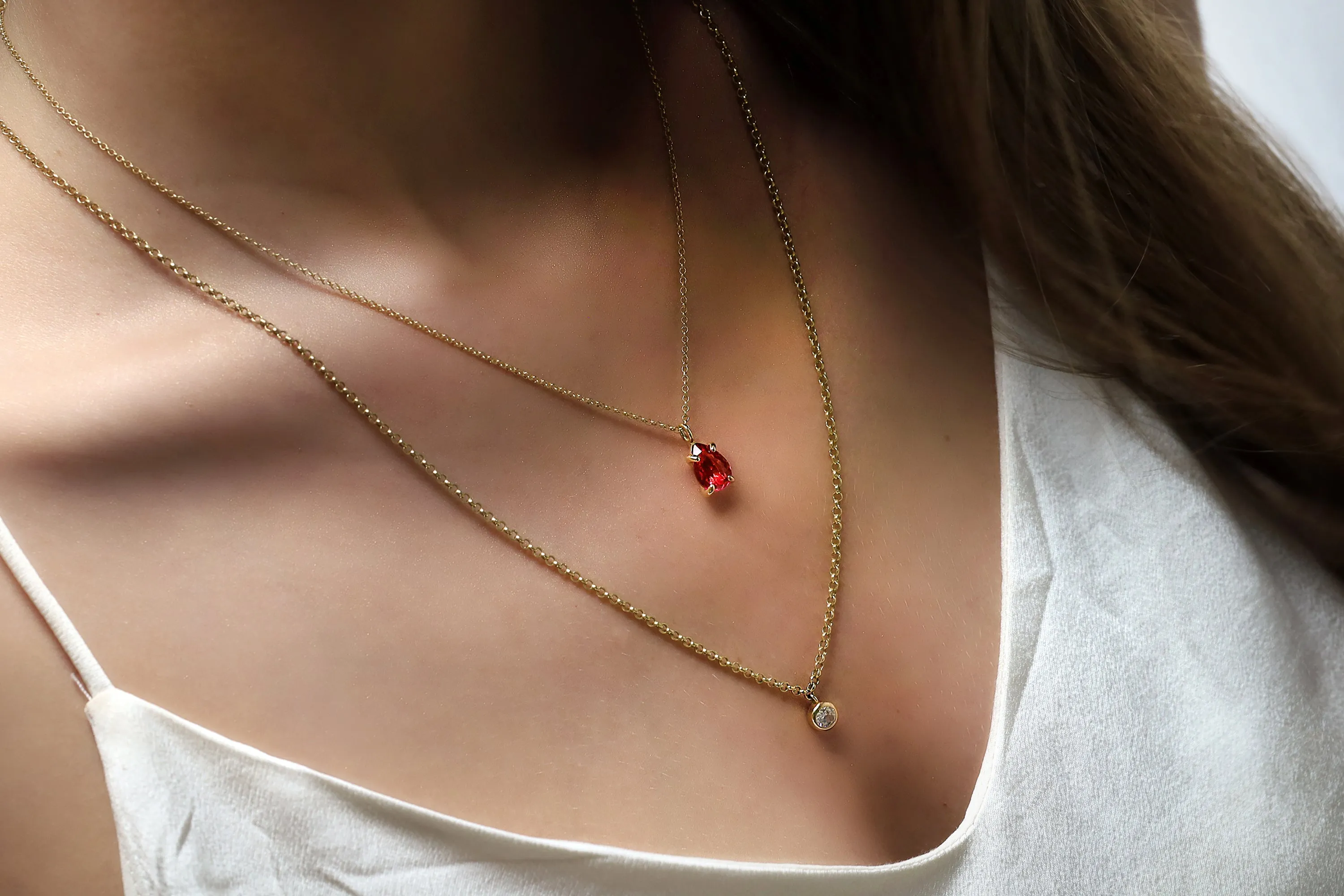 Simple Ruby Pendant Gold Necklace