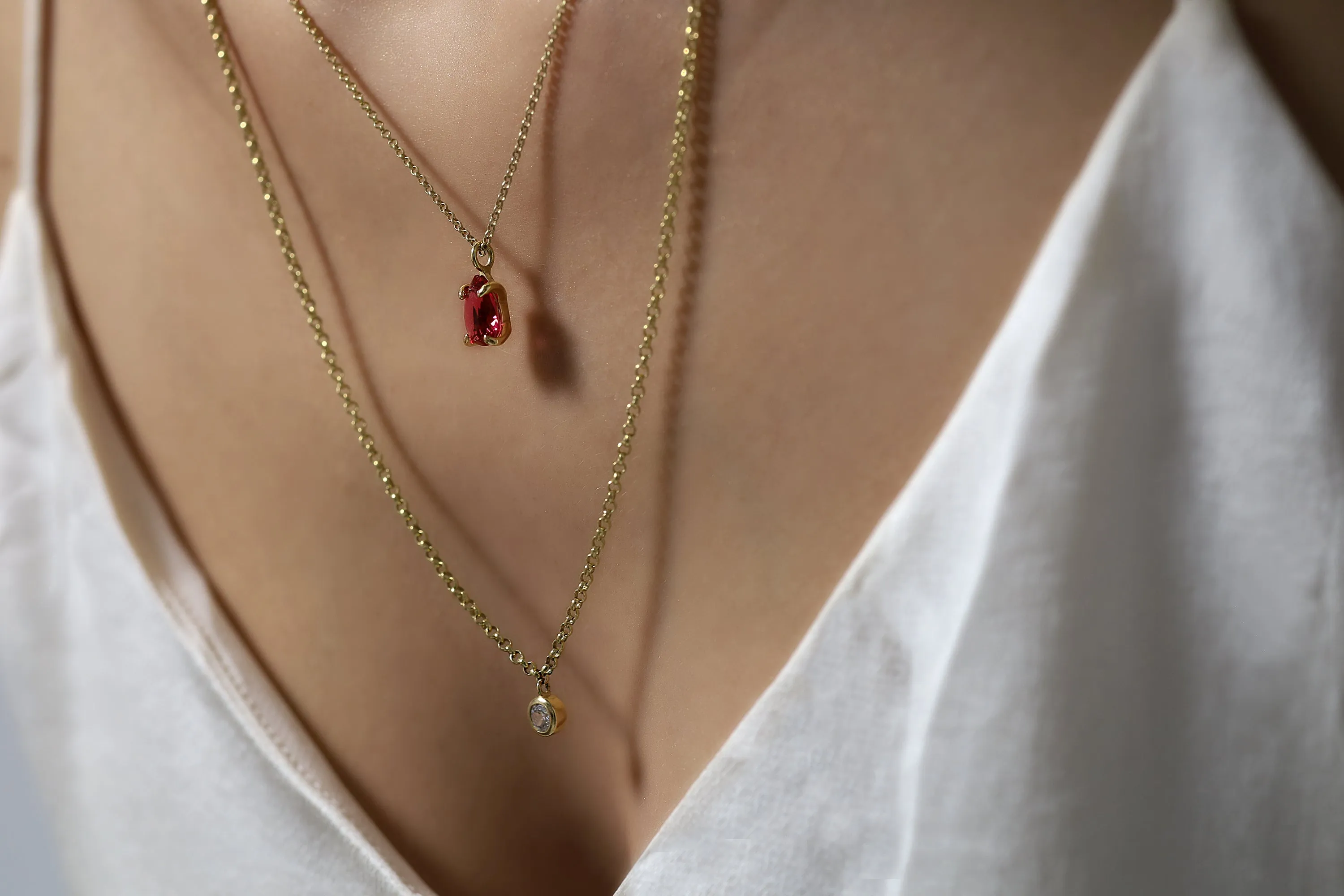 Simple Ruby Pendant Gold Necklace