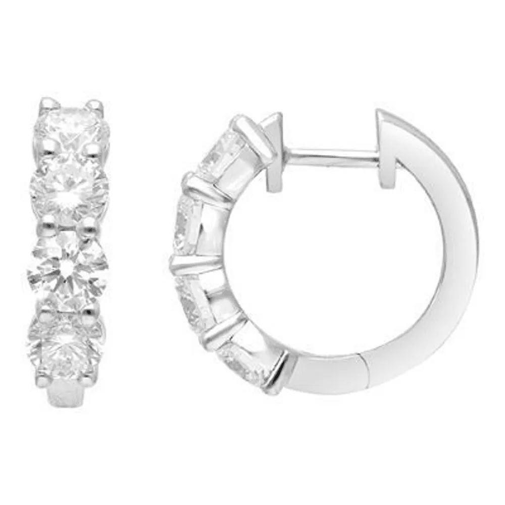Single Row Hoop Earrings with 2.00ct of Laboratory Grown Diamonds in Sterling Silver and Platinum