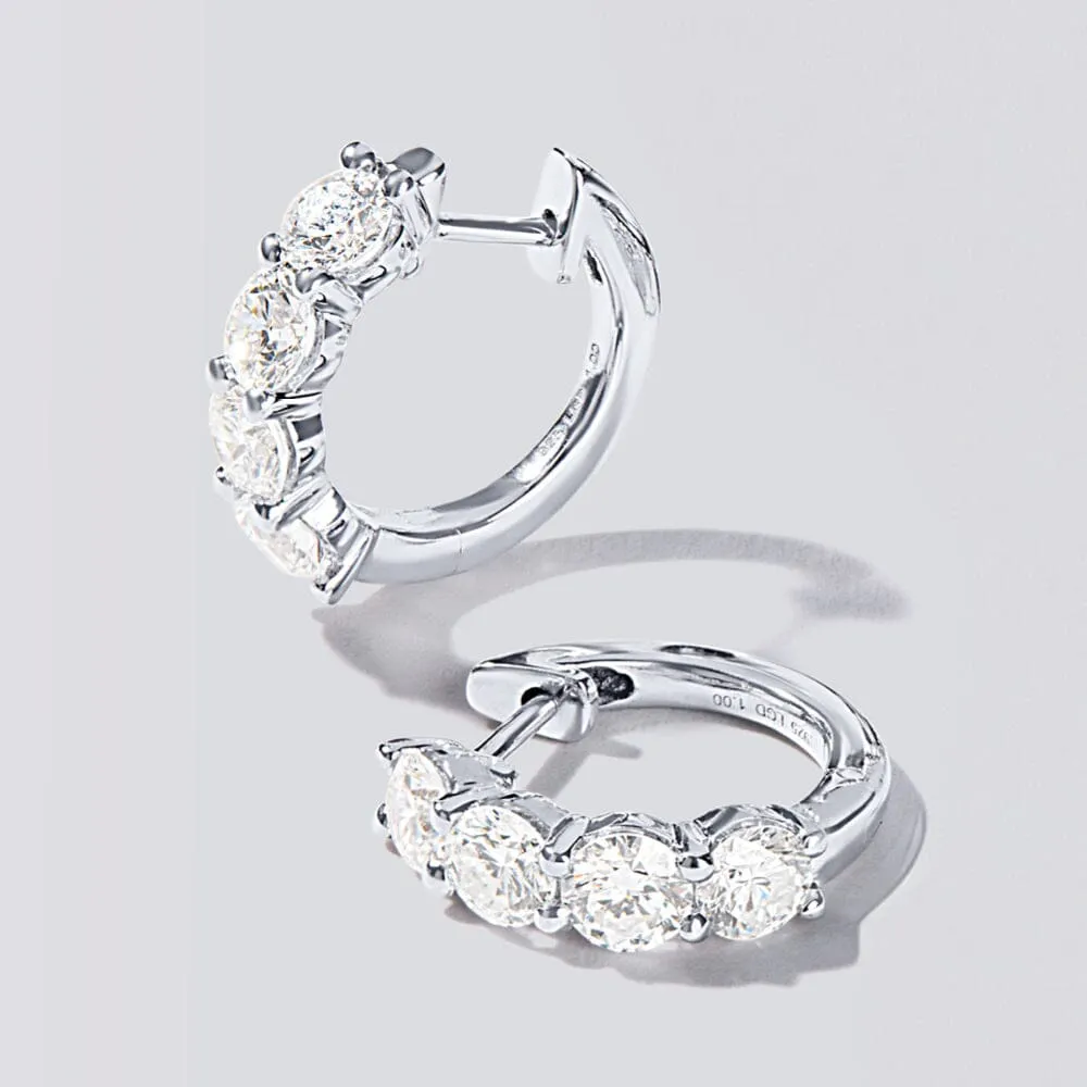 Single Row Hoop Earrings with 2.00ct of Laboratory Grown Diamonds in Sterling Silver and Platinum