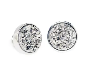 Small Round Platinum Druzy Stud Earrings