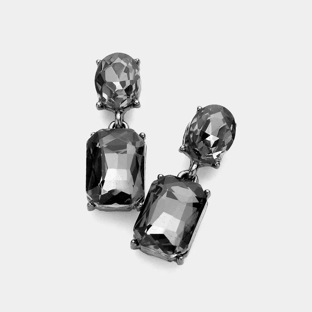 Small Square Black Diamond Stone Dangle Pageant Earrings | Interview Earrings |  610771