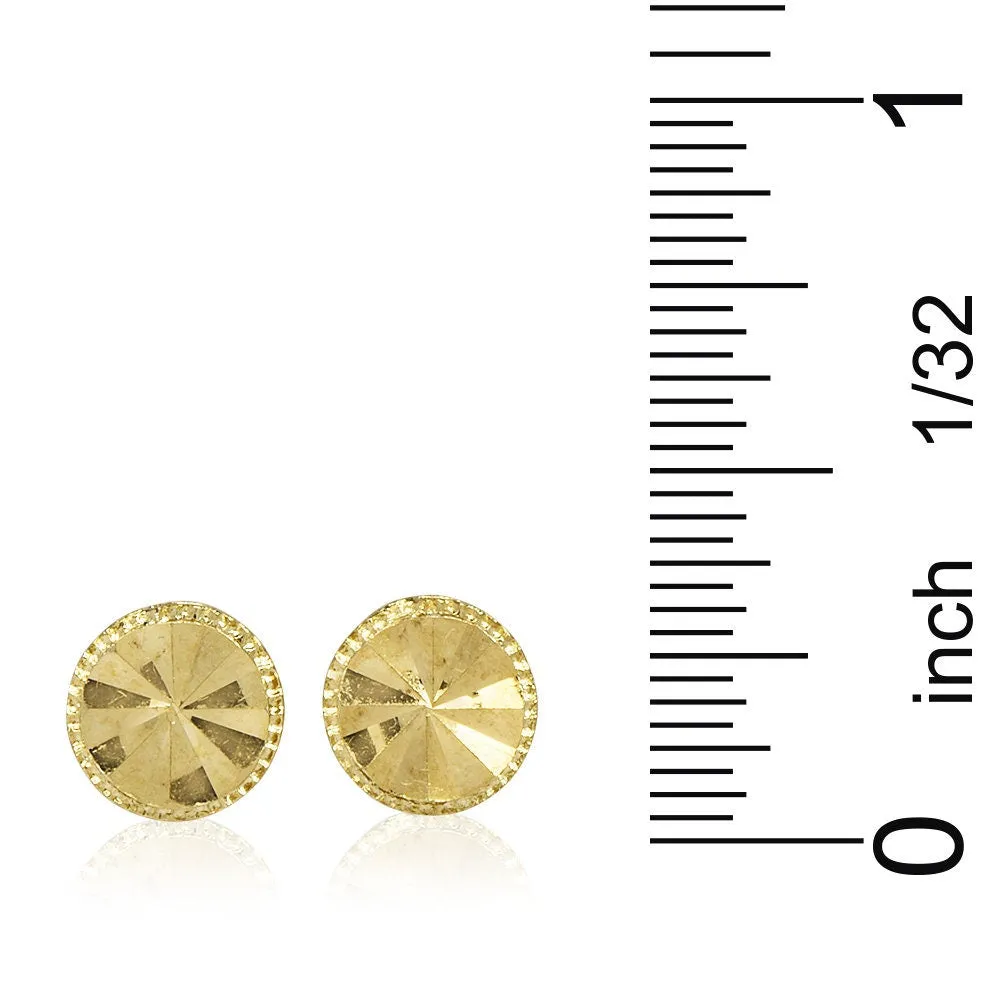 Small Textured 14K Yellow Gold Round Sun Disc Stud Earrings