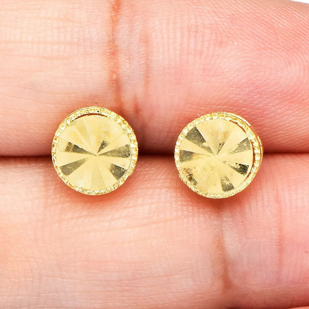 Small Textured 14K Yellow Gold Round Sun Disc Stud Earrings