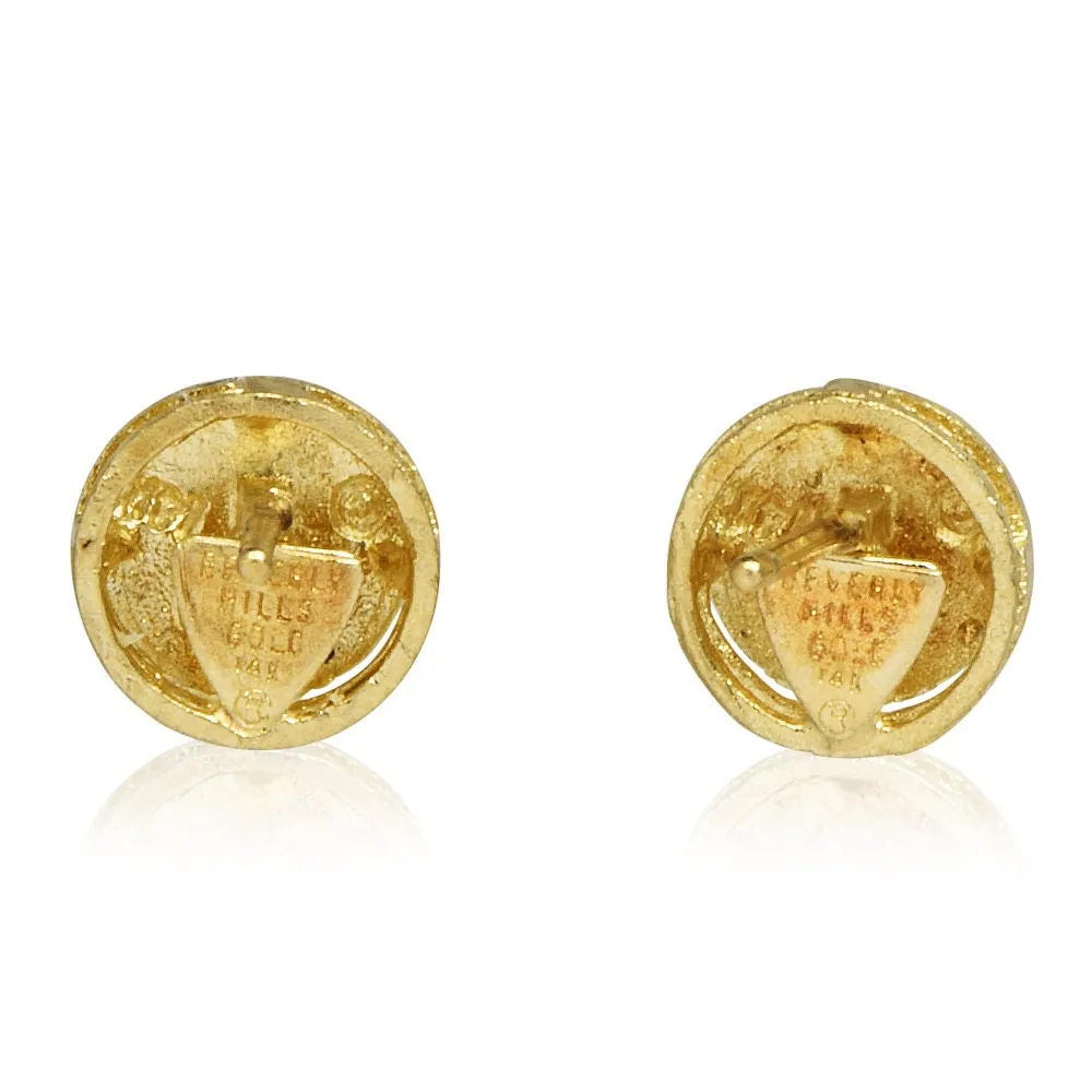 Small Textured 14K Yellow Gold Round Sun Disc Stud Earrings