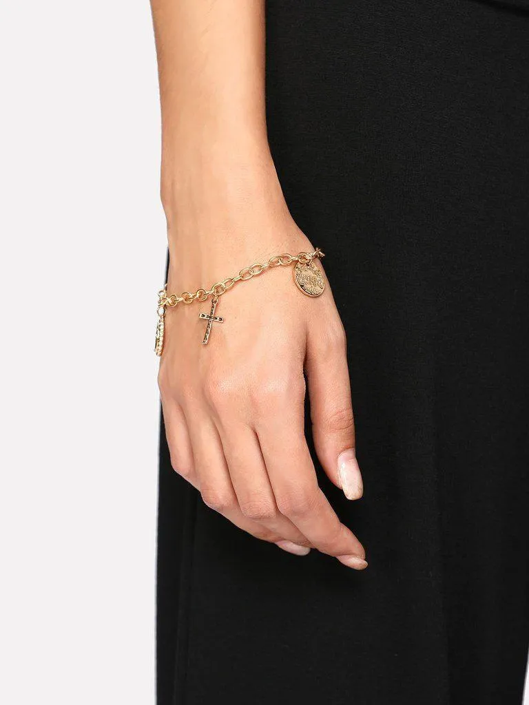 Snowflake & Cross Charm Link Bracelet