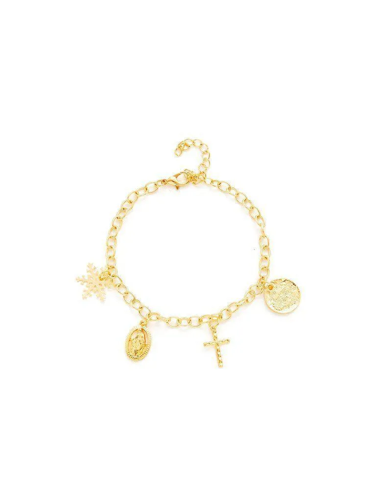 Snowflake & Cross Charm Link Bracelet